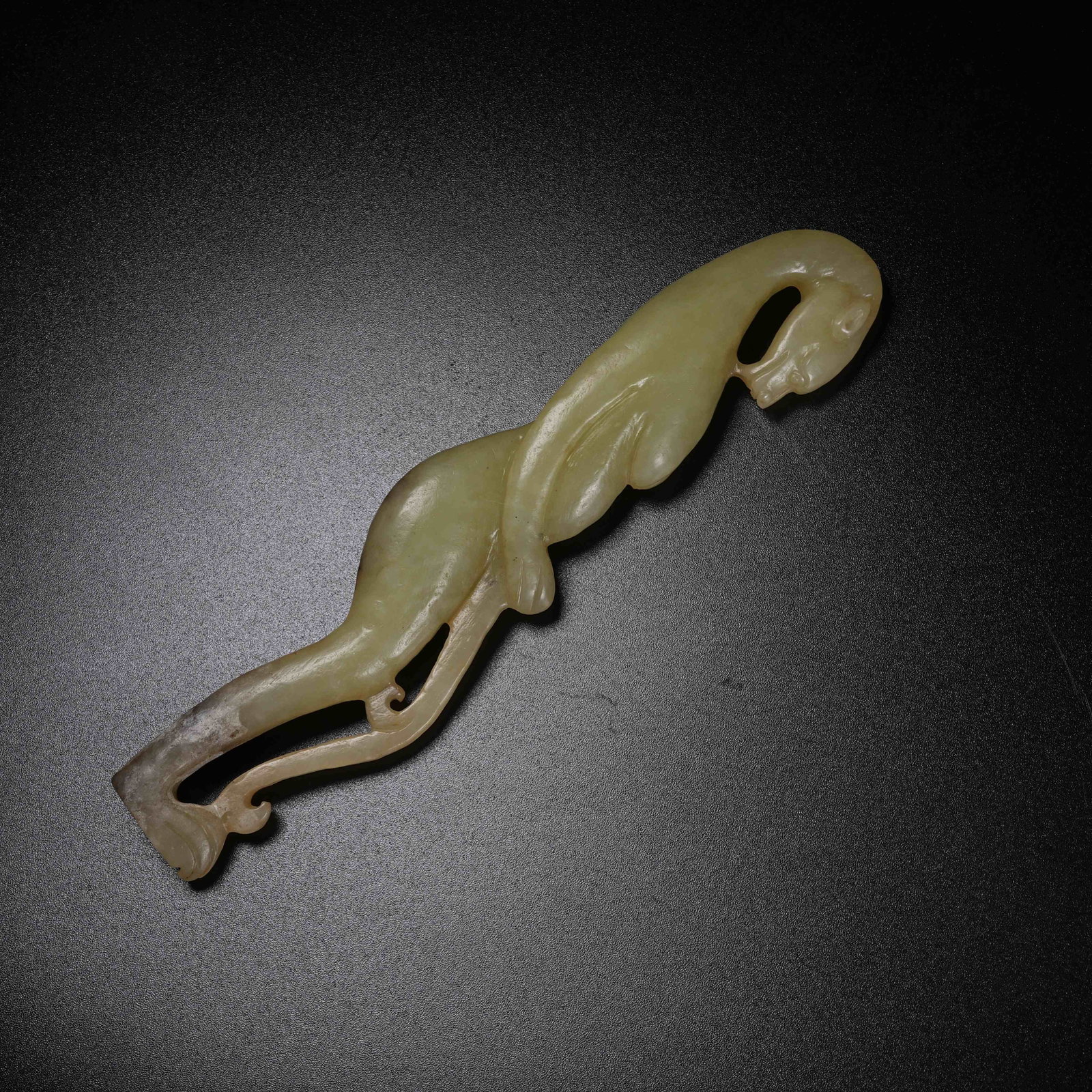 A STANDING ARCHAIC JADE DRAGON-HUMAN FIGURE: Standing Archaic Jade Dragon-Human Figure