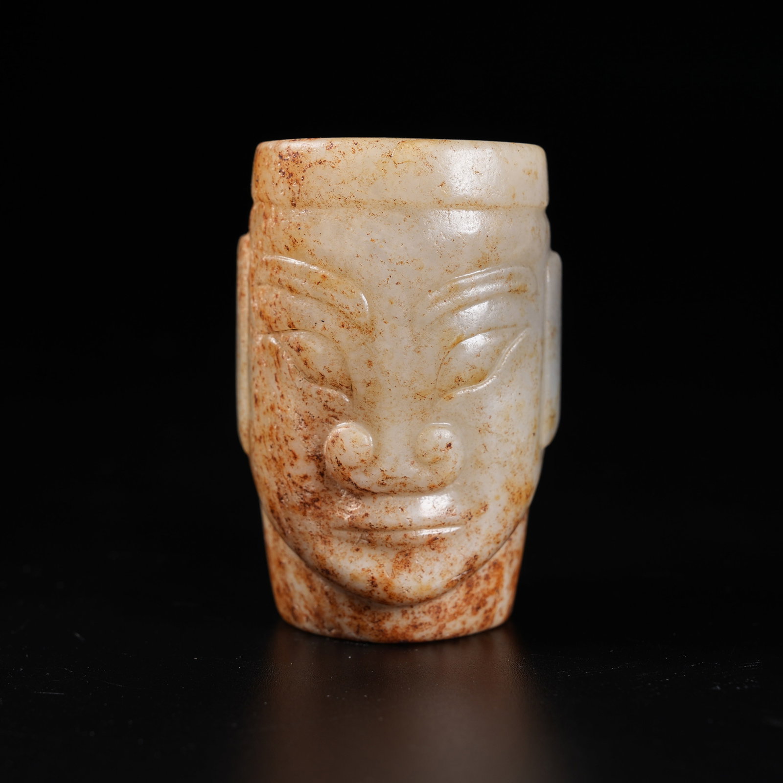 A ARCHAIC JADE LEZI WITH DEITY MOTIFS: Archaic Jade Lezi with Deity Motifs