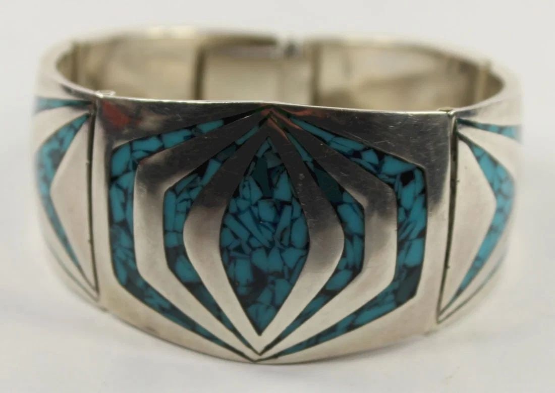 ARTICULATED NATIVE MEXICAN TURQUOISE & SILVER (925) BRACELET (1 of 3)