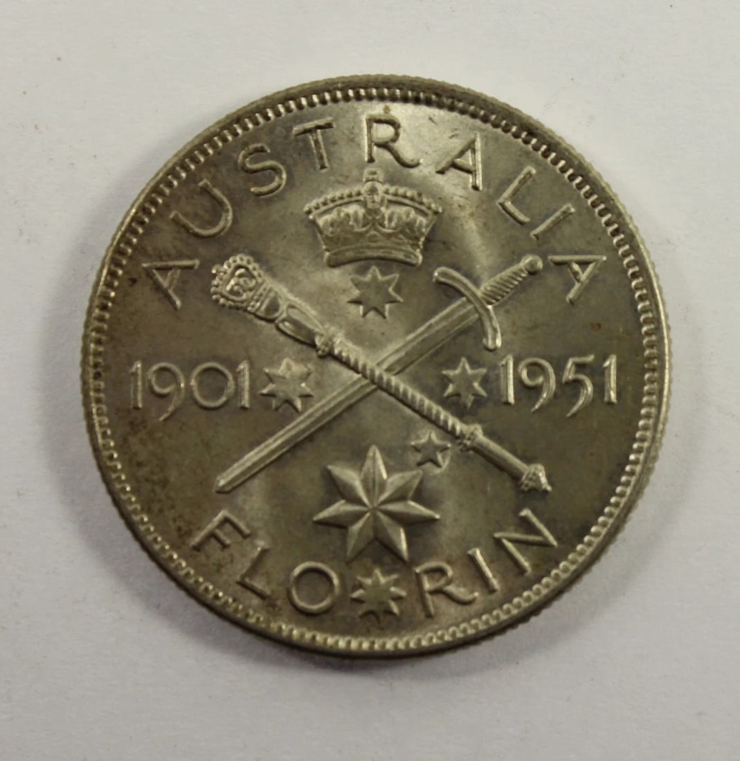 AUSTRALIA 1951 'JUBILEE' FLORIN, BRILLIANT CHOICE UNCIRCULATED (1 of 2)