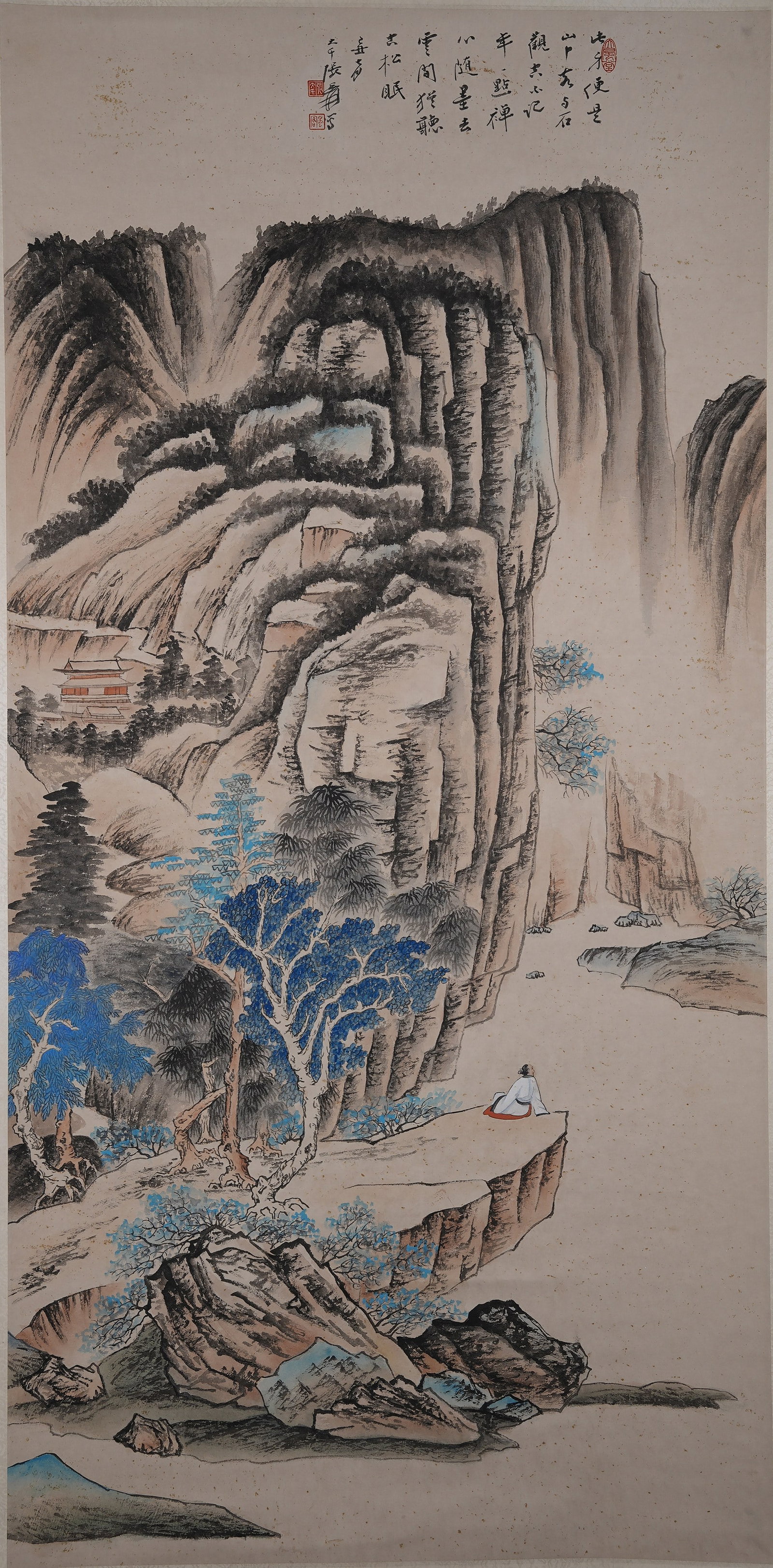 A LANDSCAPE PAINTING ON PAPER BY ZHANG DAQIAN.張大千: Landscape Painting on Paper by Zhang Daqian.張大千