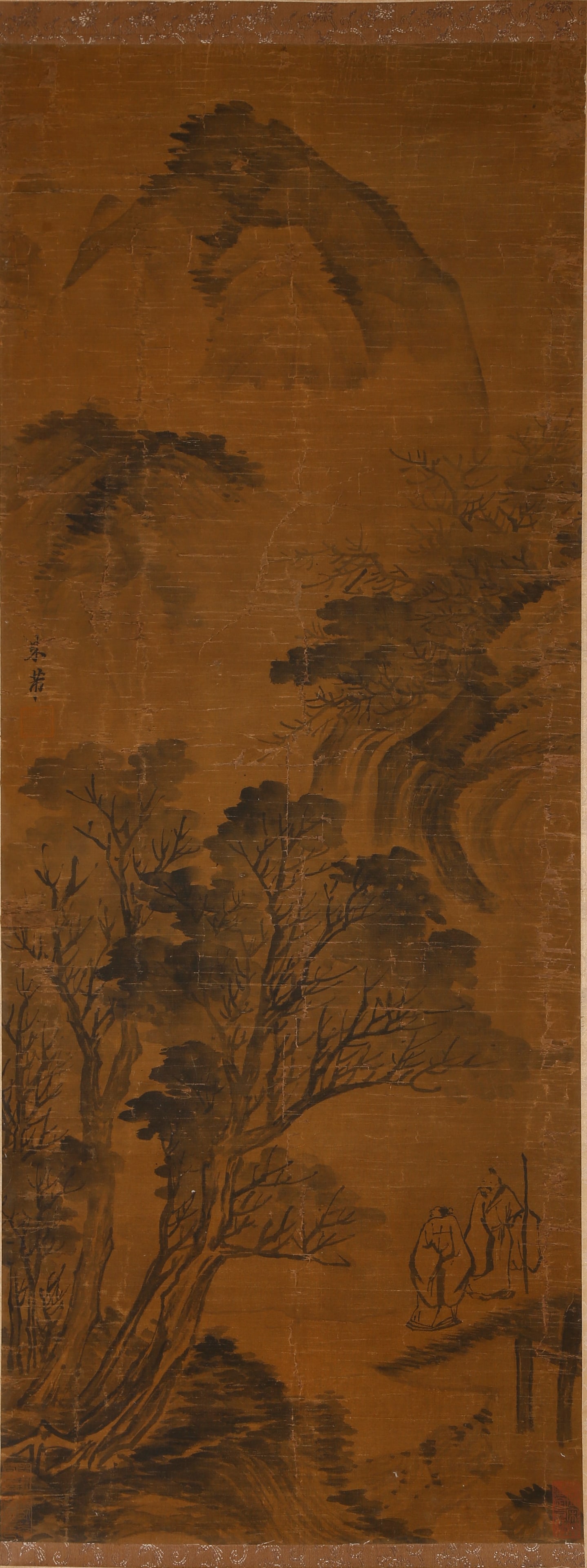 A LANDSCAPE AND FIGURE PAINTING ON SILK BY MI FU.米芾: Landscape and Figure Painting on Silk by Mi Fu.米芾