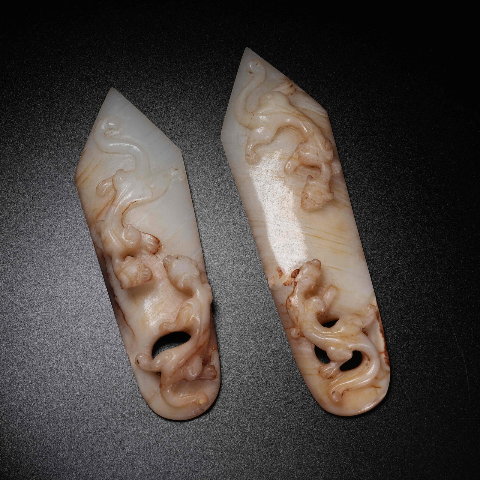 A SET OF ARCHAIC JADE GUI TABLETS WITH CHI DRAGON PATTERN: Set of Archaic Jade Gui Tablets with Chi Dragon Pattern