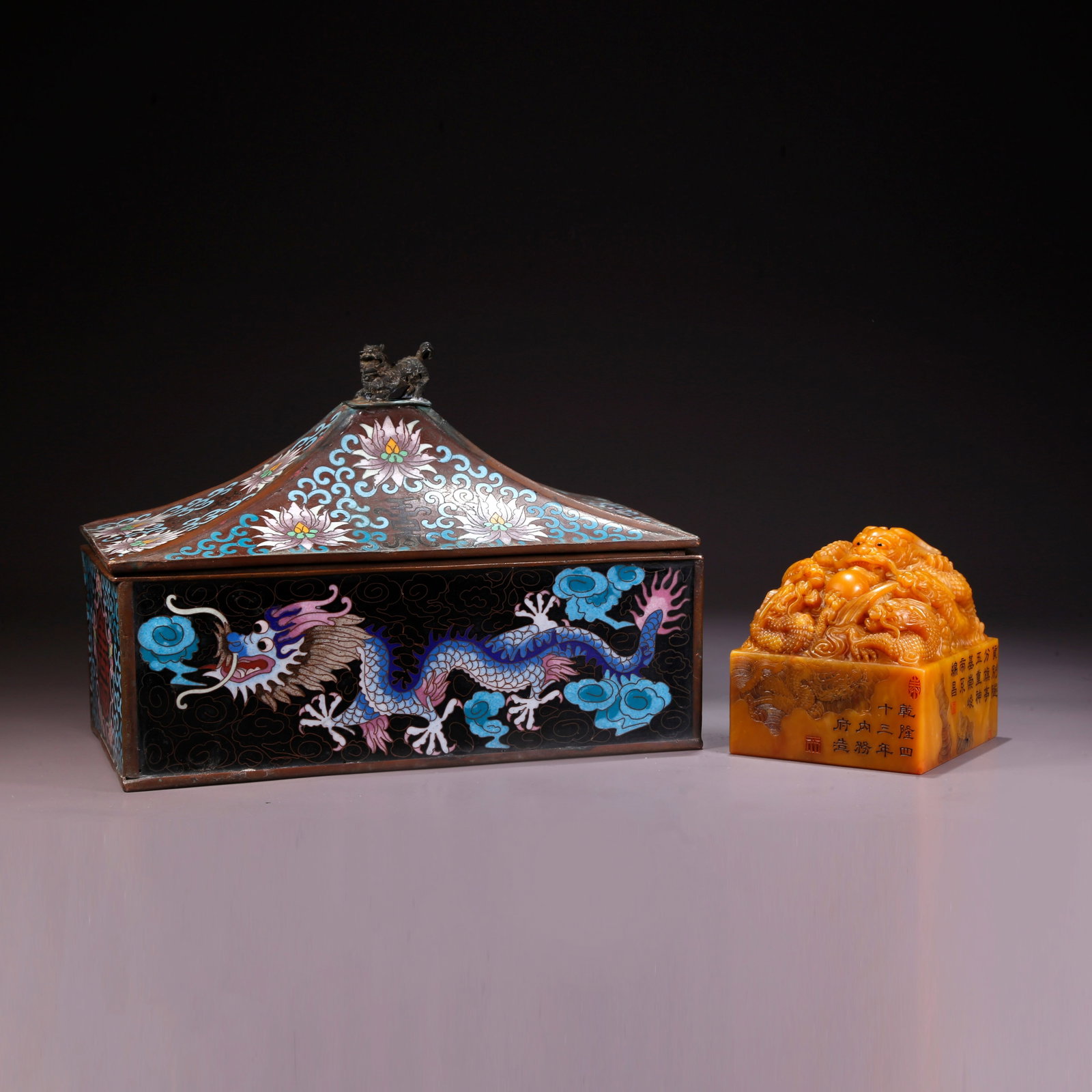 A SHOUSHAN TIANHUANG STONE FIVE-DRAGON PATTERN SEAL: Shoushan Tianhuang Stone Five-Dragon Pattern Seal