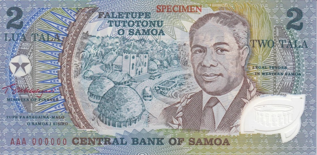 WESTERN SAMOA 'SPECIMEN' POLYMER 2 TALA (1990), UNCIRCULATED (1 of 2)