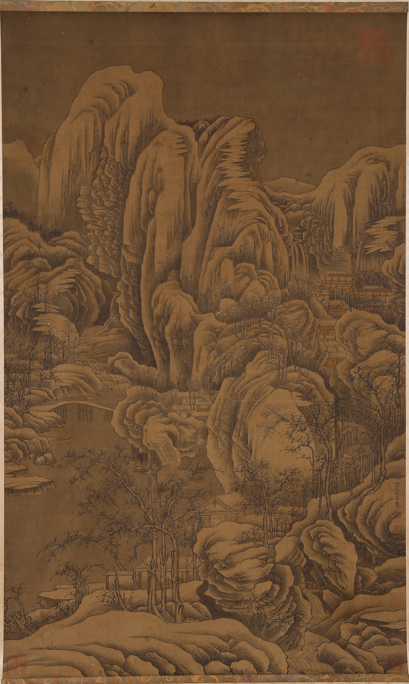 A LANDSCAPE PAINTING ON SILK BY QIU YING.仇英: Landscape Painting on Silk by Qiu Ying.仇英