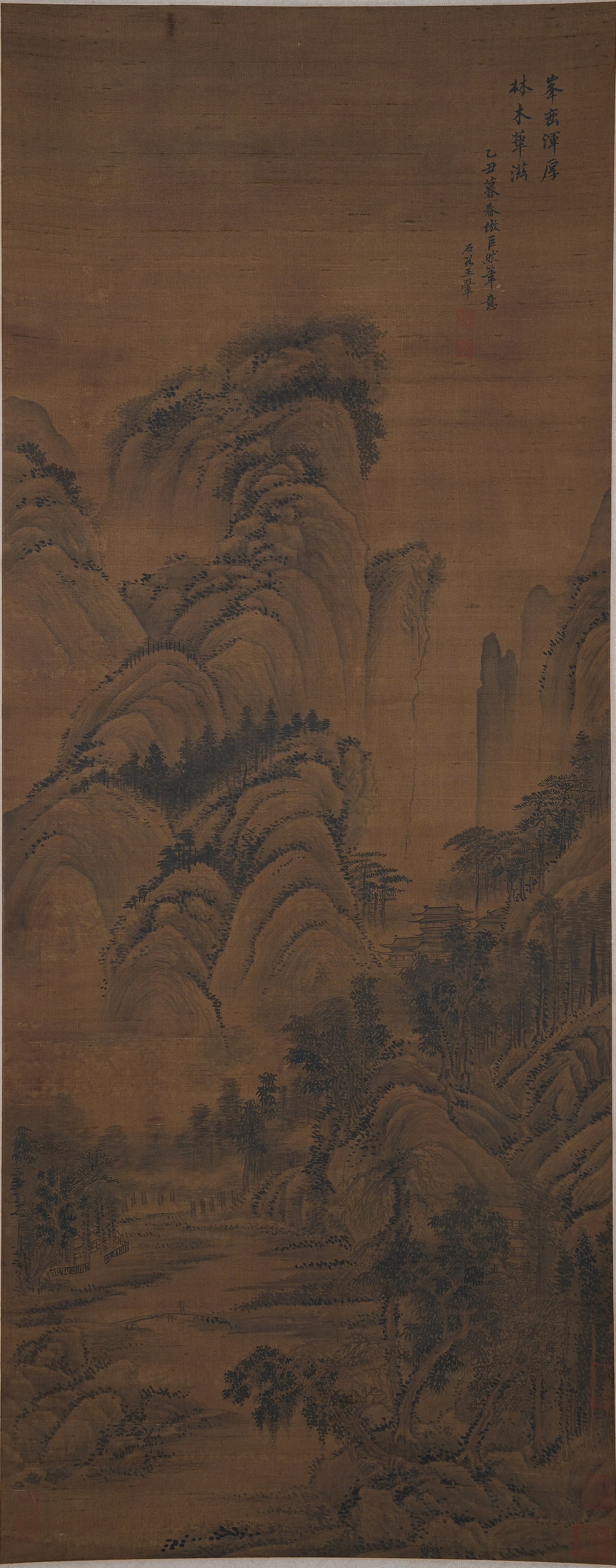 A LANDSCAPE PAINTING ON SILK BY WANG HUI.王翚: Landscape Painting on Silk by Wang Hui.王翚