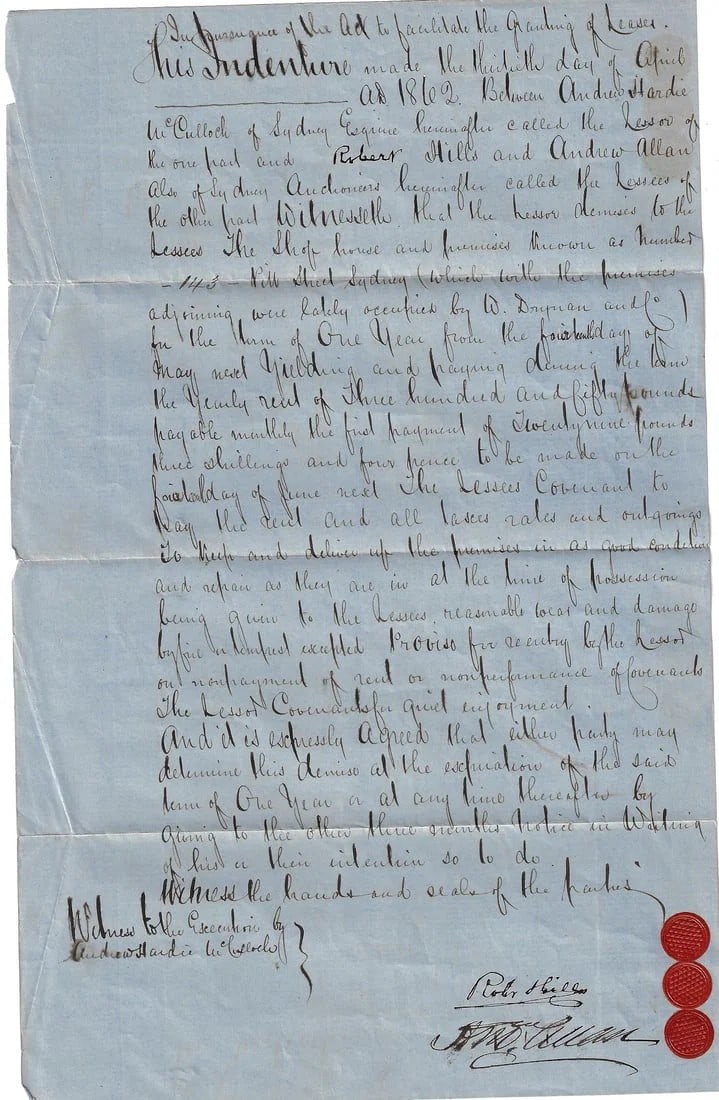 AUSTRALIA. AN INDENTURE (BOND) FOR A LEASE FOR 143 PITT STREET: Australia. An indenture (bond) for a Lease for 143 Pitt Street