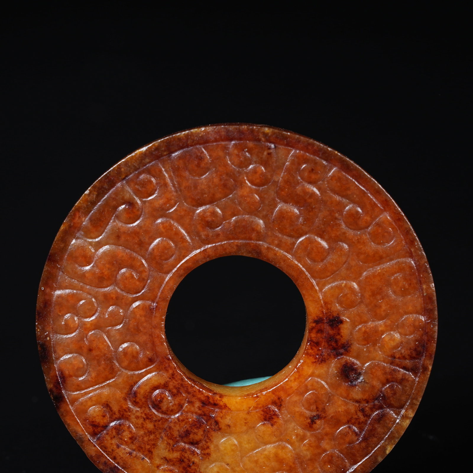 A ANCIENT JADE BI DISC WITH HOOKED CLOUD PATTERN - 4