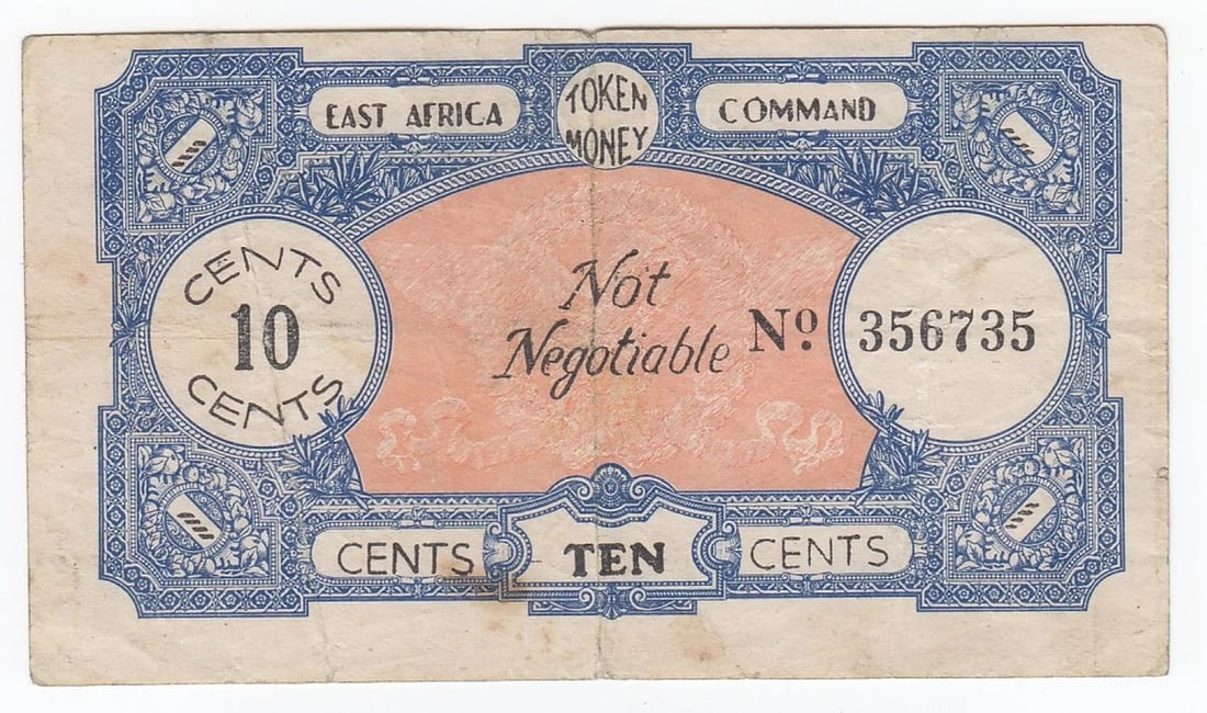 WWII - ITALIAN SOMALILAND P(RISONER) O(F) W(AR) CAMP 10 CENTS, GOOD VERY FINE: WWII - Italian Somaliland P(risoner) o(f) W(ar) Camp 10 Cents, good Very Fine