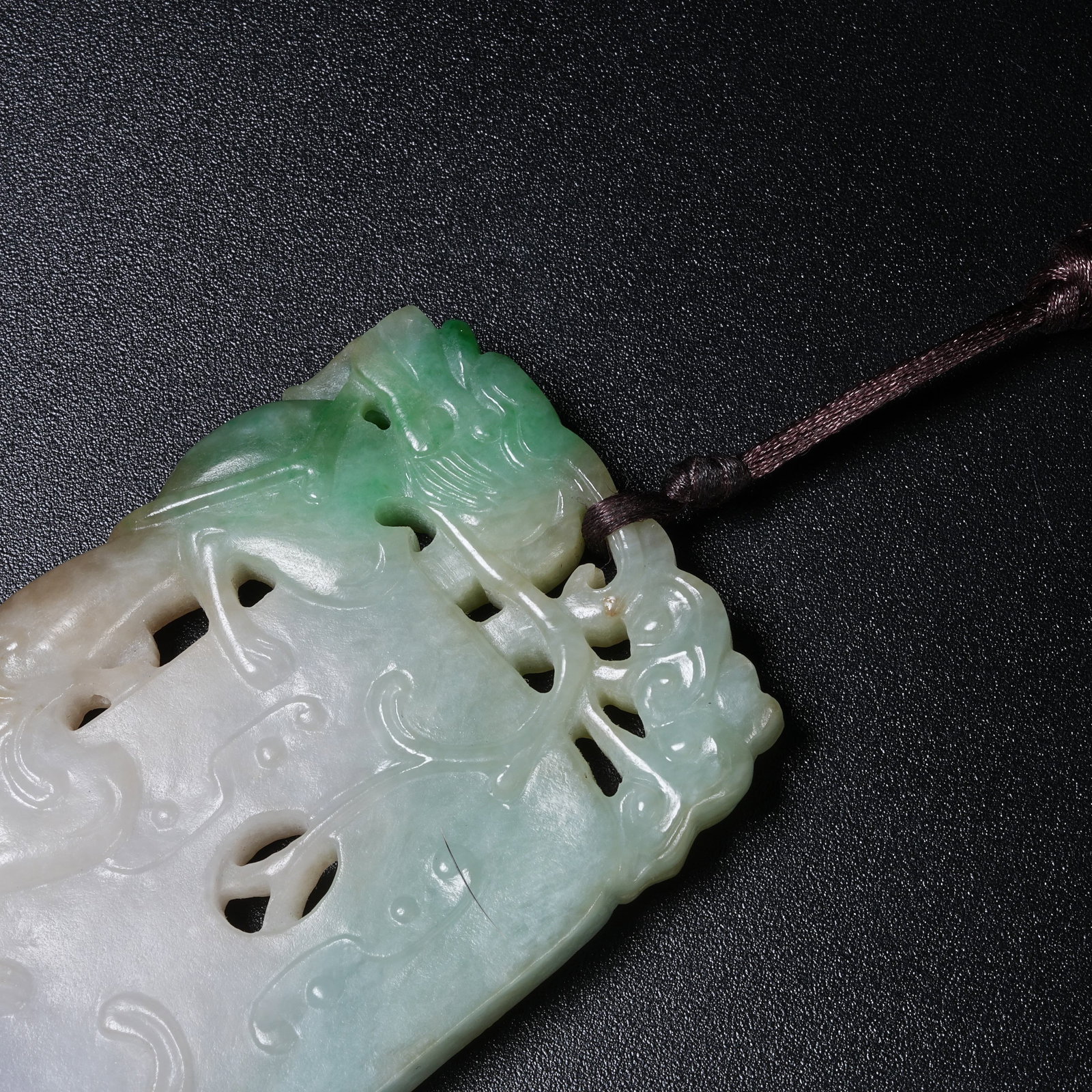 A JADEITE PLAQUE WITH CHI DRAGON PATTERN - 2