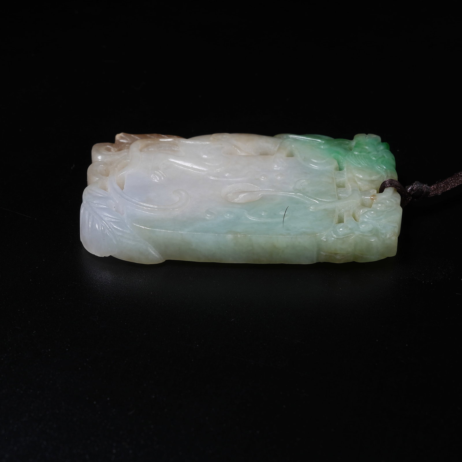 A JADEITE PLAQUE WITH CHI DRAGON PATTERN - 5