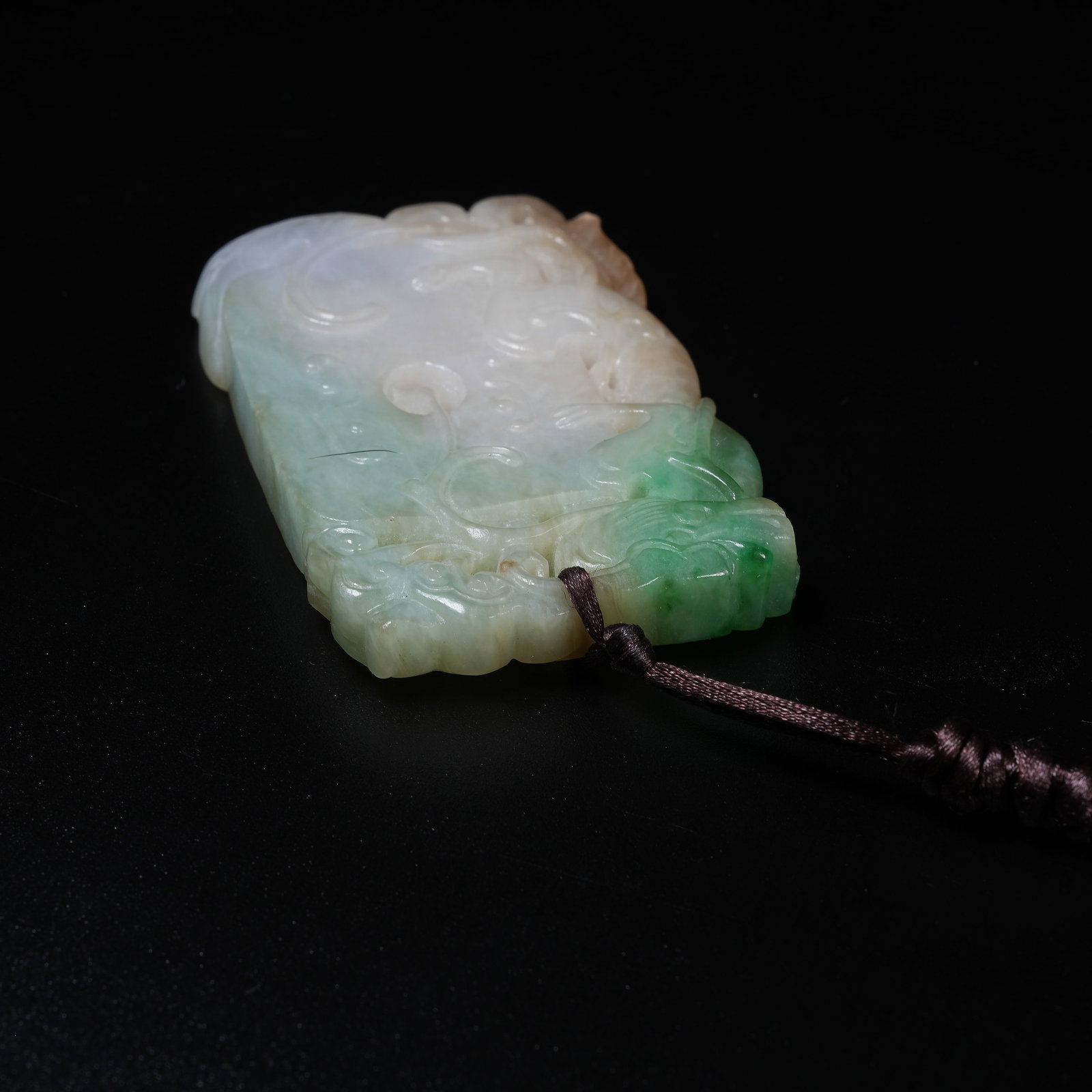 A JADEITE PLAQUE WITH CHI DRAGON PATTERN - 6