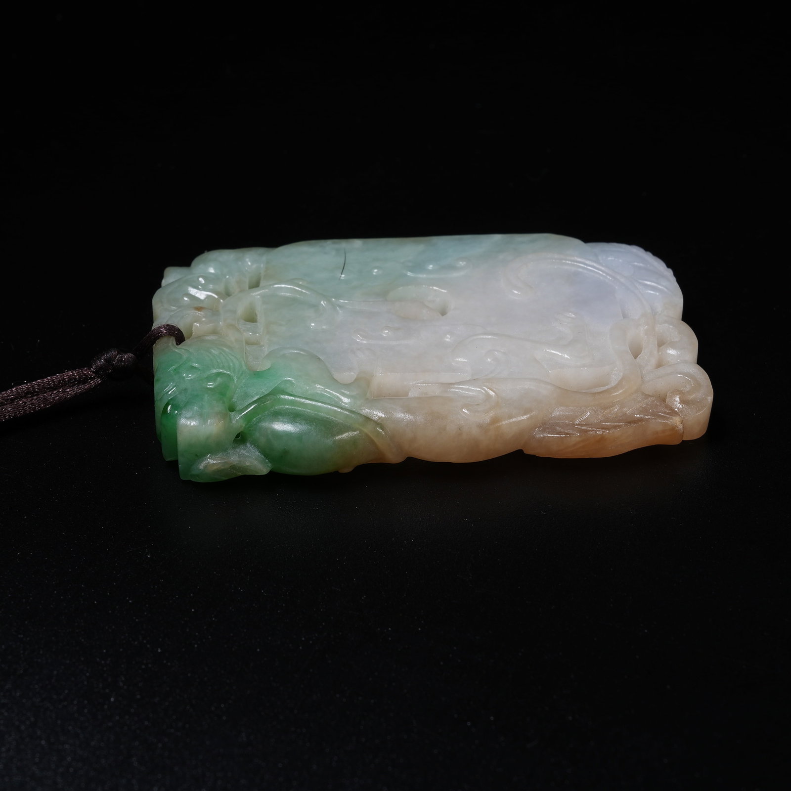 A JADEITE PLAQUE WITH CHI DRAGON PATTERN - 7