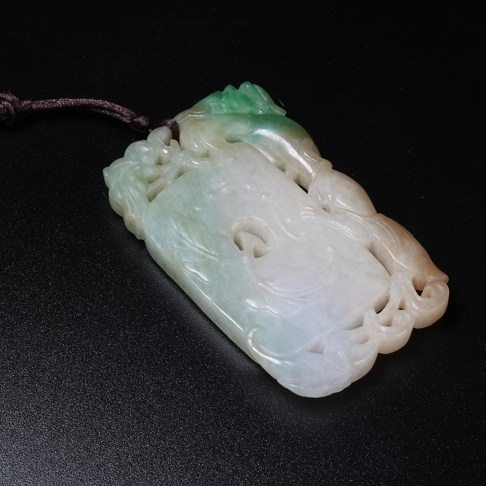 A JADEITE PLAQUE WITH CHI DRAGON PATTERN - 9