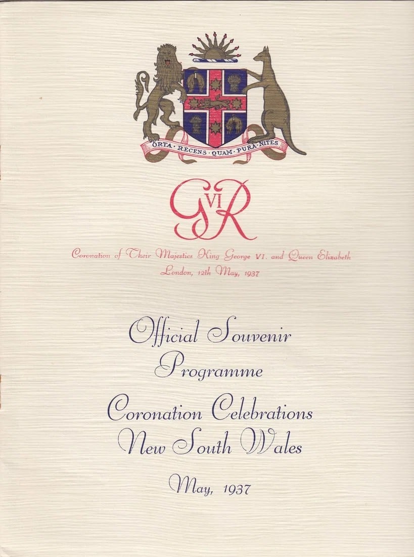 AUSTRALIA 'OFFICIAL SOUVENIR PROGRAMME CORONATION CELEBRATIONS NEW SOUTH WALES,' EXTREMELY FINE (1 of 3)
