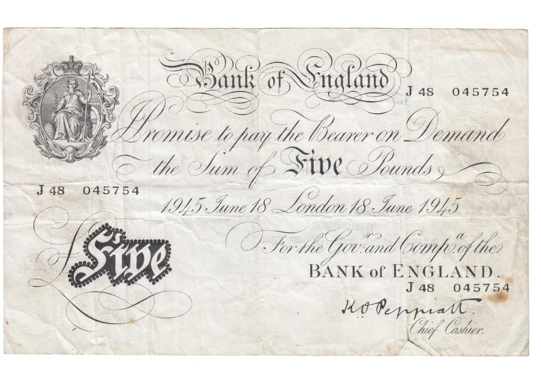 GREAT BRITAIN 'PEPPIATT' ?5 (1945), GOOD VERY FINE: Great Britain 'Peppiatt' ?5 (1945), good Very Fine