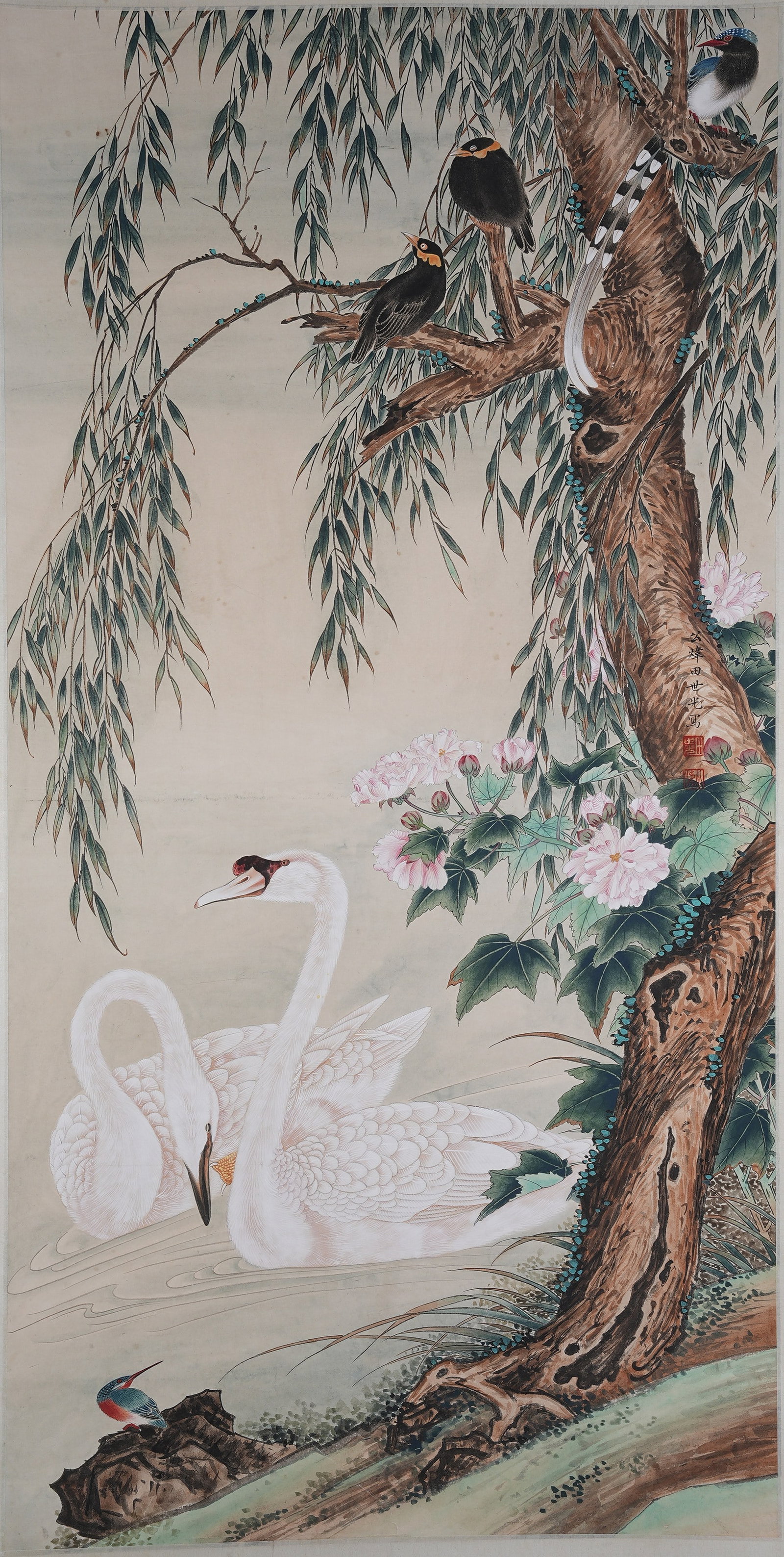 A FLOWER AND BIRD PAINTING ON PAPER BY TIAN SHIGUANG.田世光: Flower and Bird Painting on Paper by Tian Shiguang.田世光