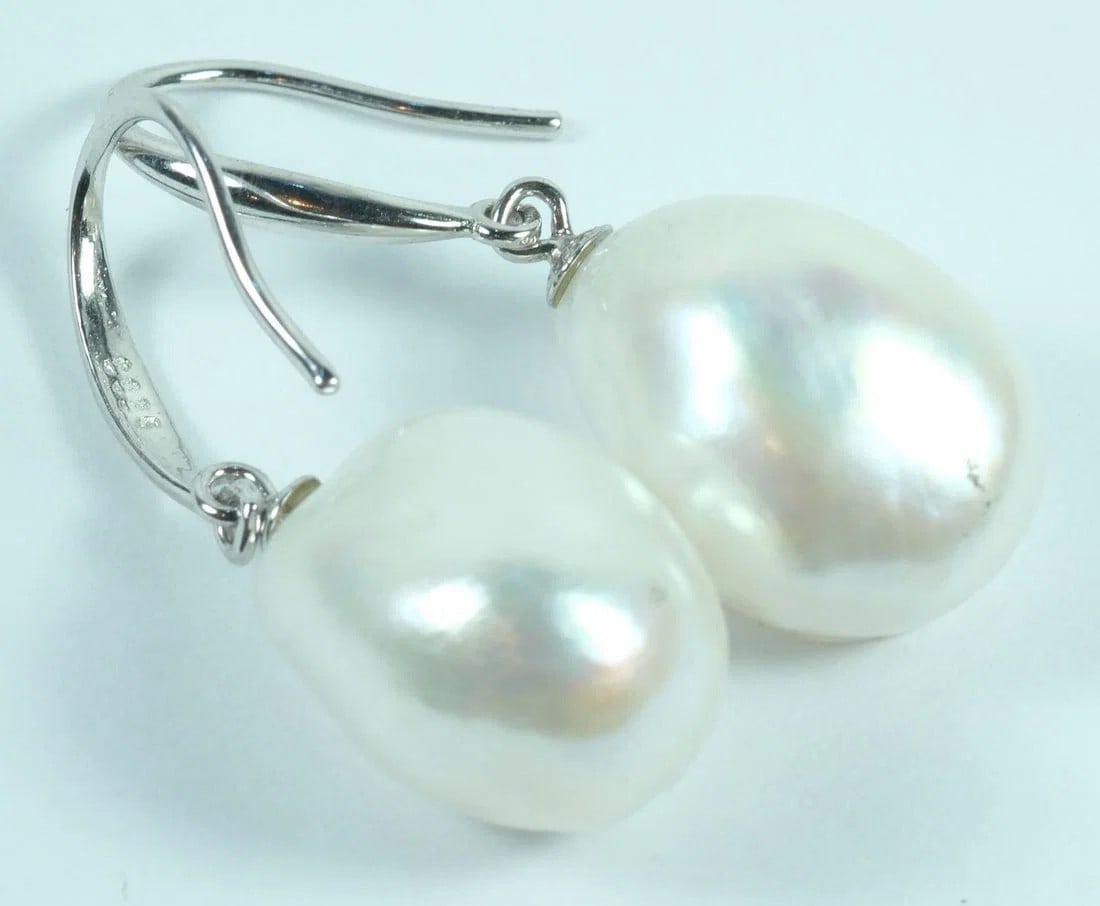 BAROQUE PEARL EARRINGS WITH STERLING (925) SILVER CLASPS: Baroque Pearl Earrings with Sterling (925) Silver Clasps