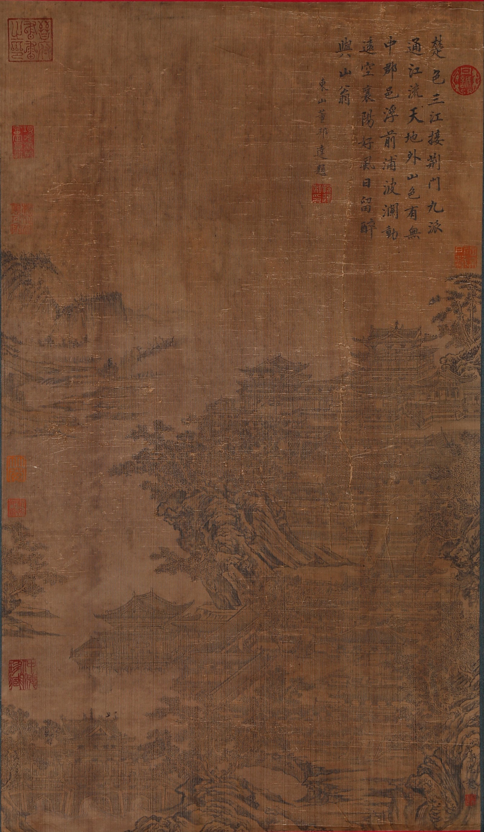 A LANDSCAPE PAINTING ON SILK BY GUO ZHONGSHU.郭忠恕: Landscape Painting on Silk by Guo Zhongshu.郭忠恕