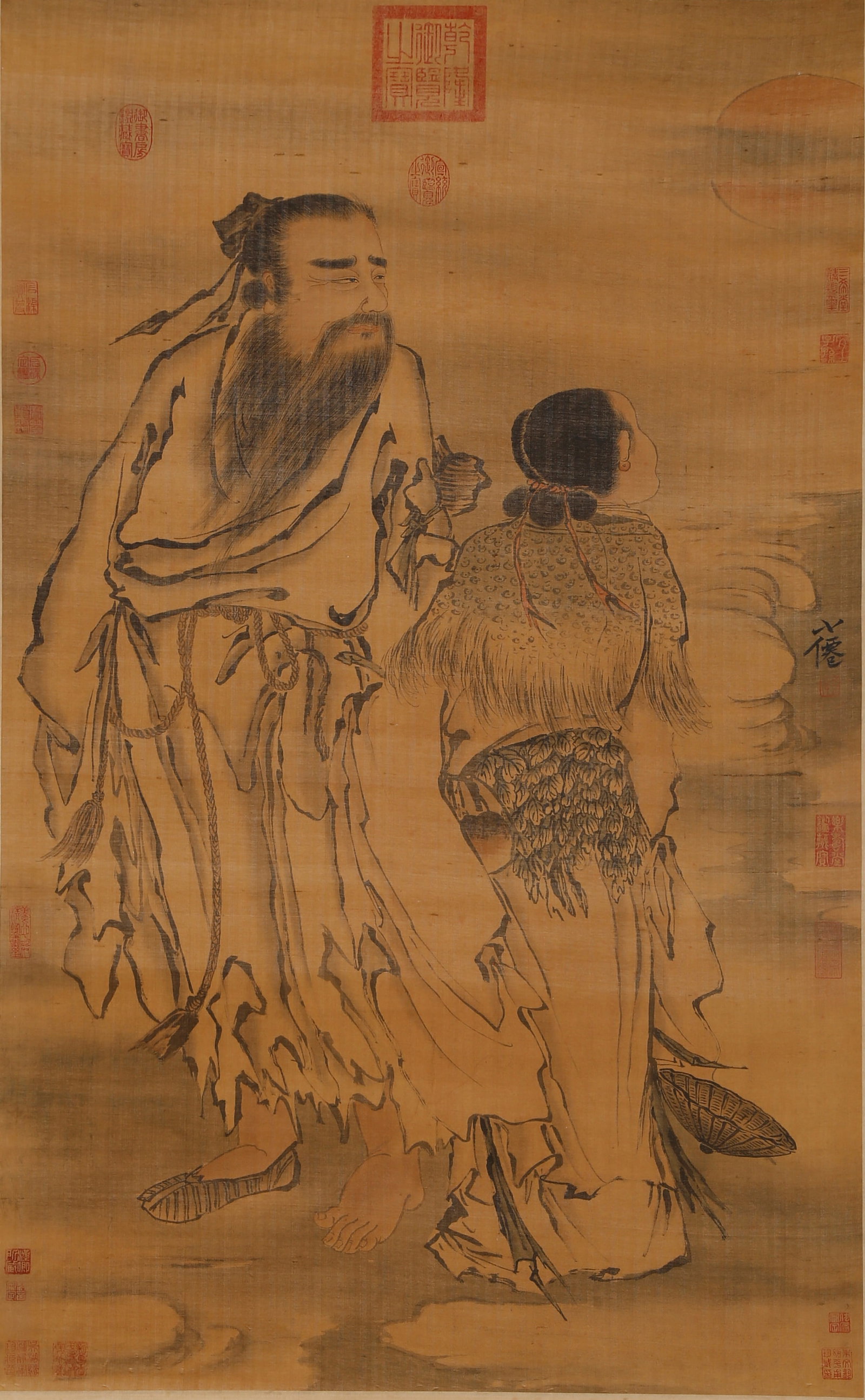 A FIGURE PAINTING ON SILK BY WU WEI.吳偉: Figure Painting on Silk by Wu Wei.吳偉