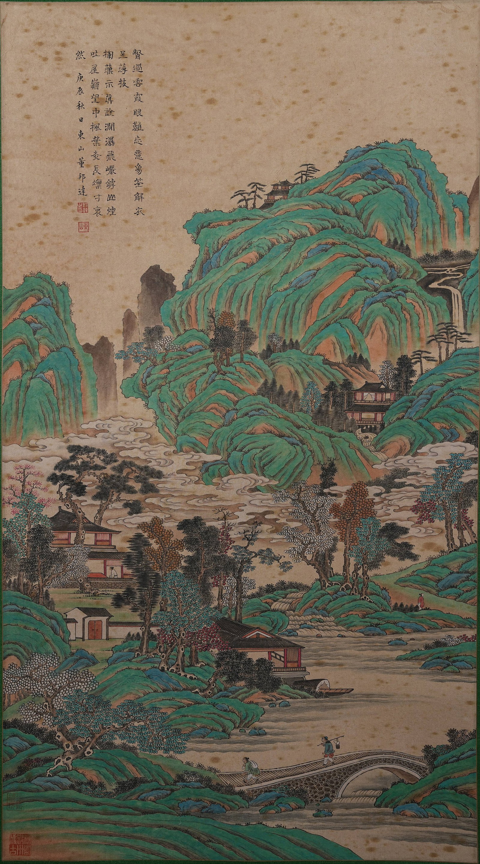 A LANDSCAPE AND PAVILION PAINTING ON SILK UNMOUNTED BY DONG BANGDA.董邦達 (1 of 10)