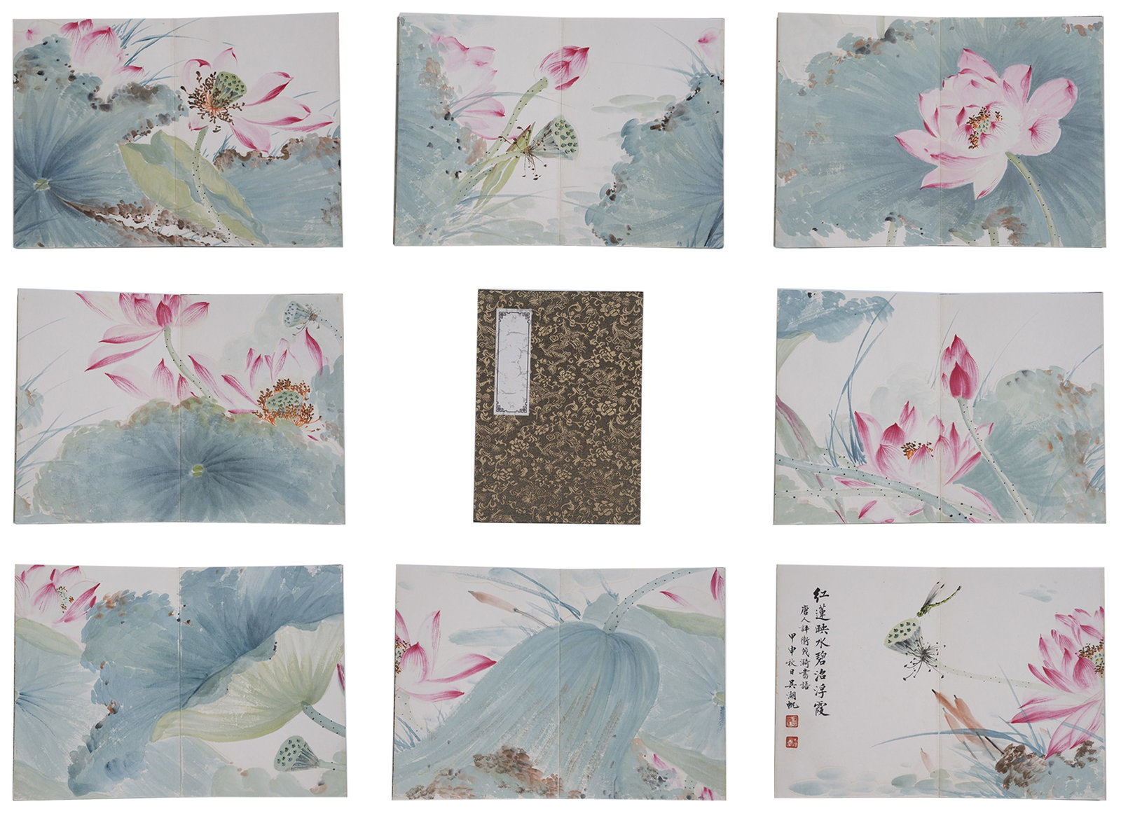 A LOTUS ALBUM WITH NINE LEAVES ON PAPER BY WU HUFAN.吳湖帆: Lotus Album with Nine Leaves on Paper by Wu Hufan.吳湖帆