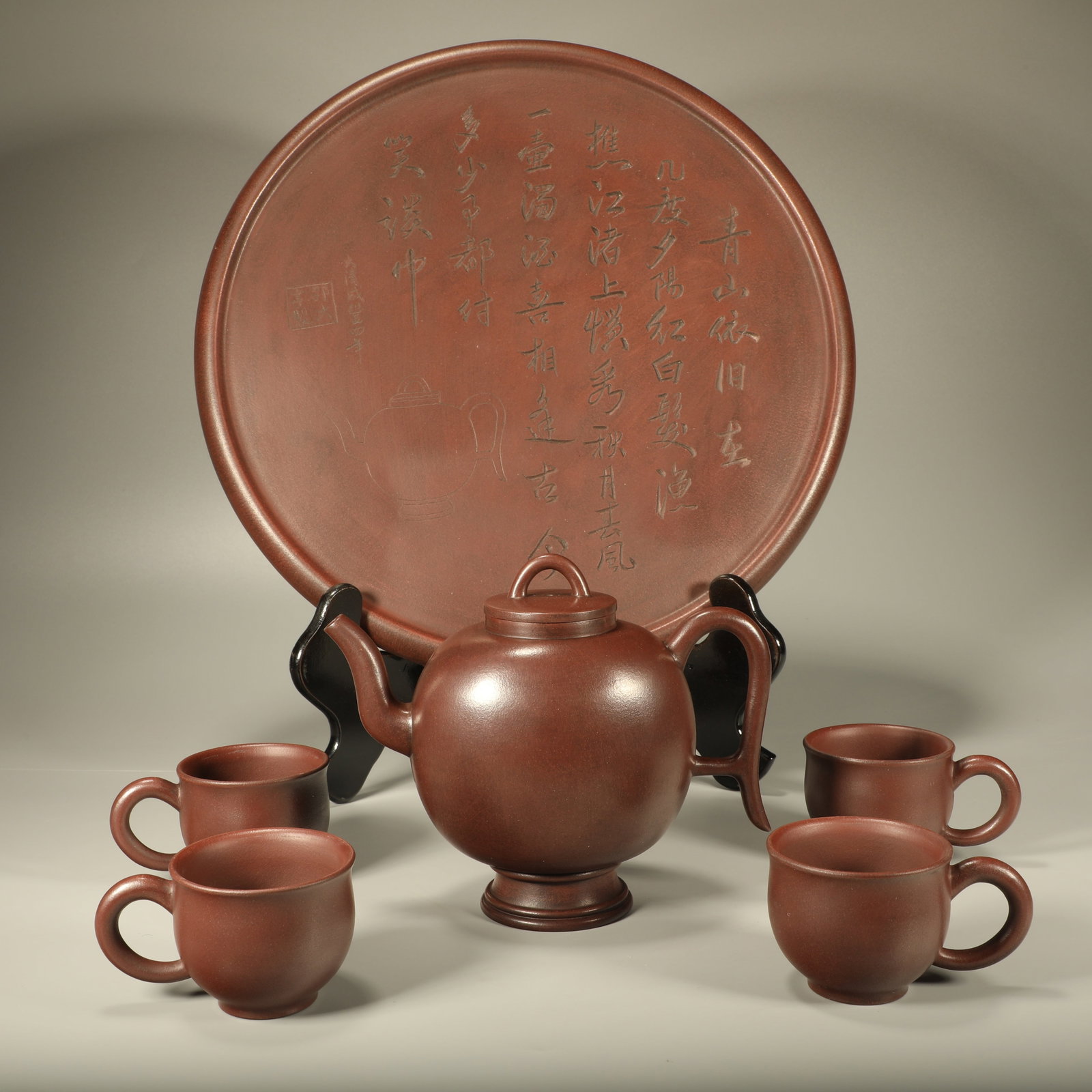 A SET OF SIX ZISHA TROPHY-SHAPED TEAPOT SUITE (1 of 8)