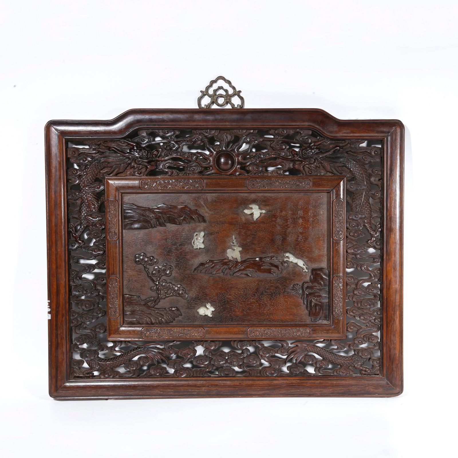 A HUANGHUALI WOOD CARVED HANGING SCREEN WITH LANDSCAPE PATTERN (1 of 9)