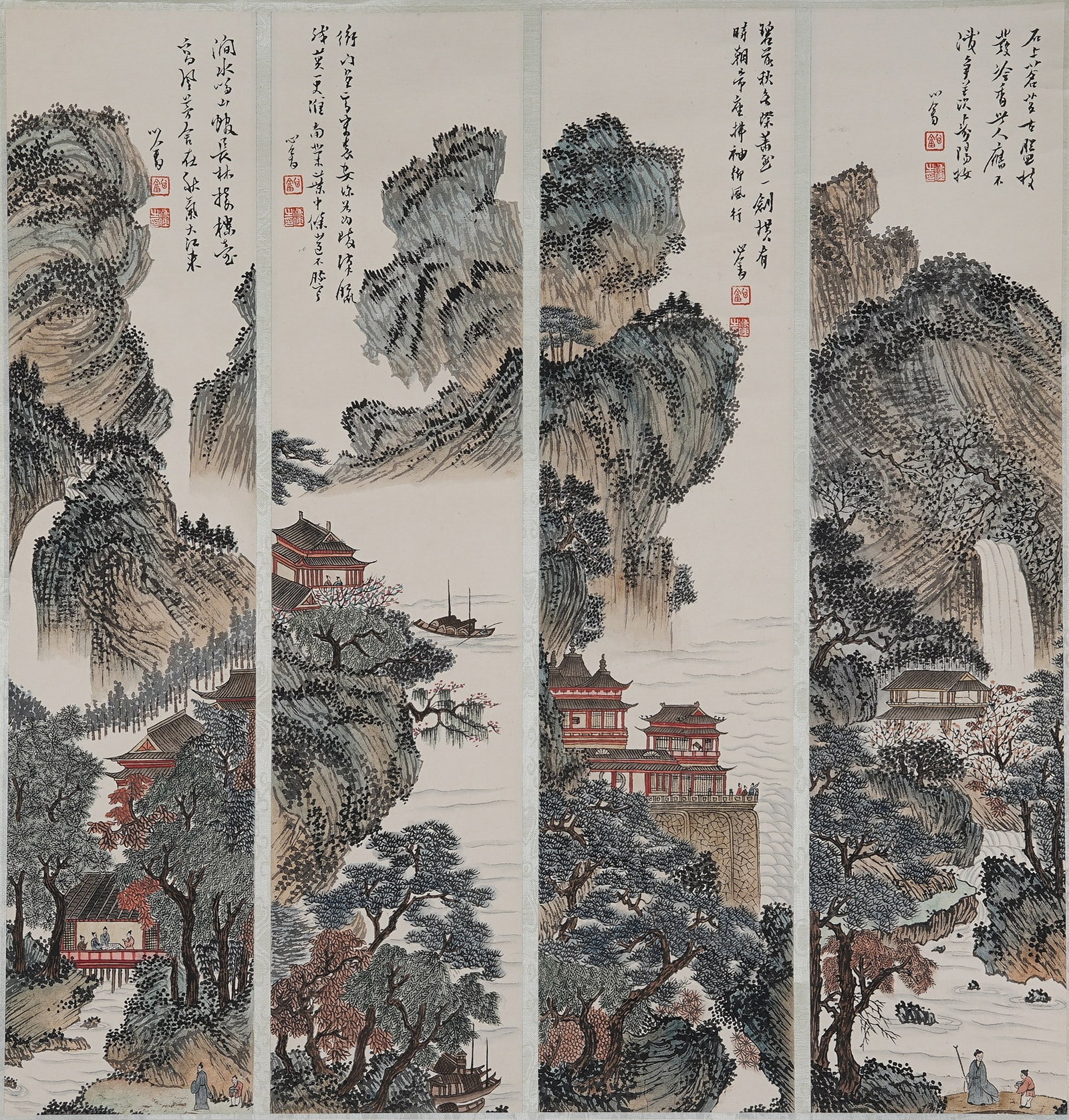 A GROUP OF FOUR LANDSCAPE SCREENS BY PU RU.溥儒 (1 of 8)