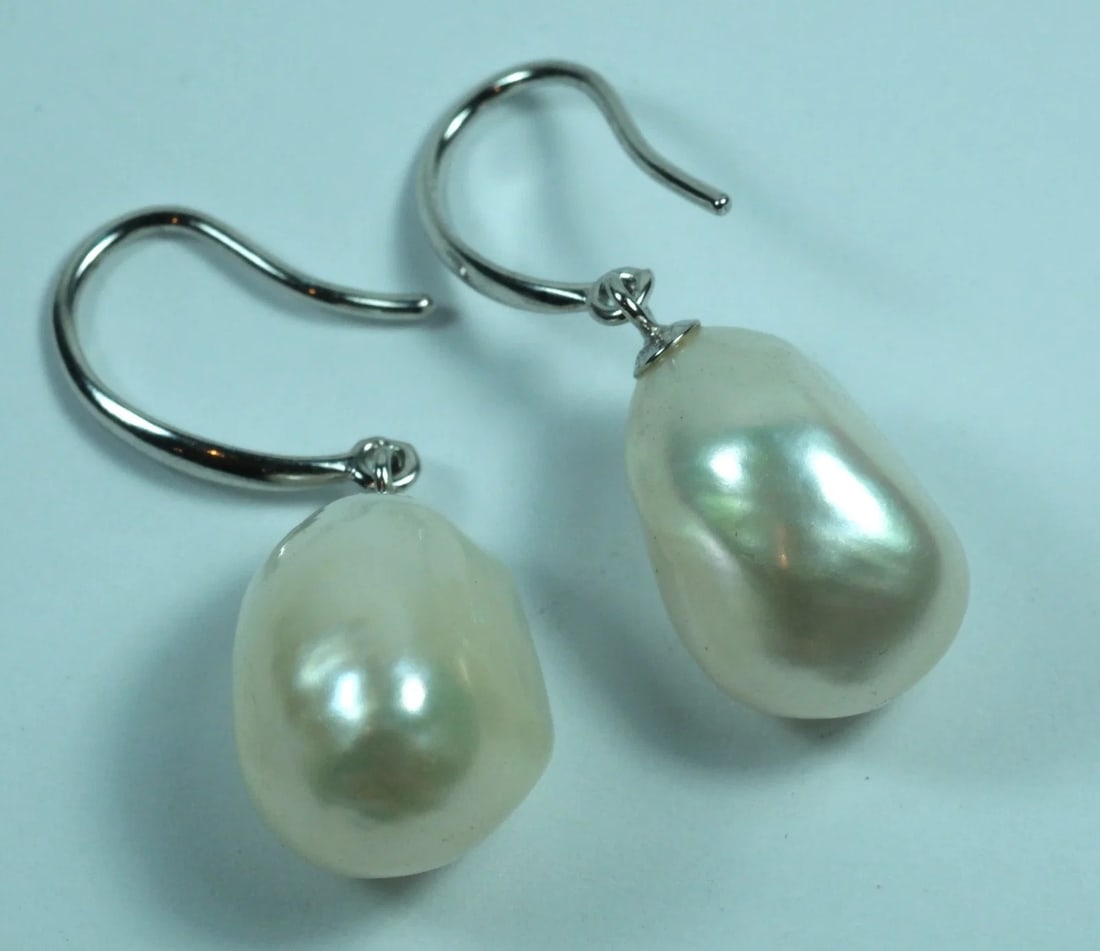 BAROQUE PEARL EARRINGS WITH STERLING (925) SILVER CLASPS: Baroque Pearl Earrings with Sterling (925) Silver Clasps