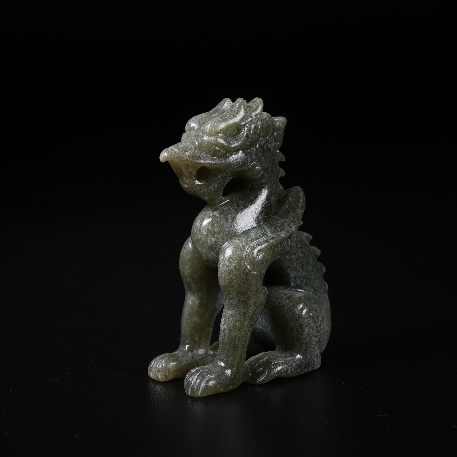 A ANCIENT JADE ORNAMENT OF SEATED DRAGON: Ancient Jade Ornament of Seated Dragon