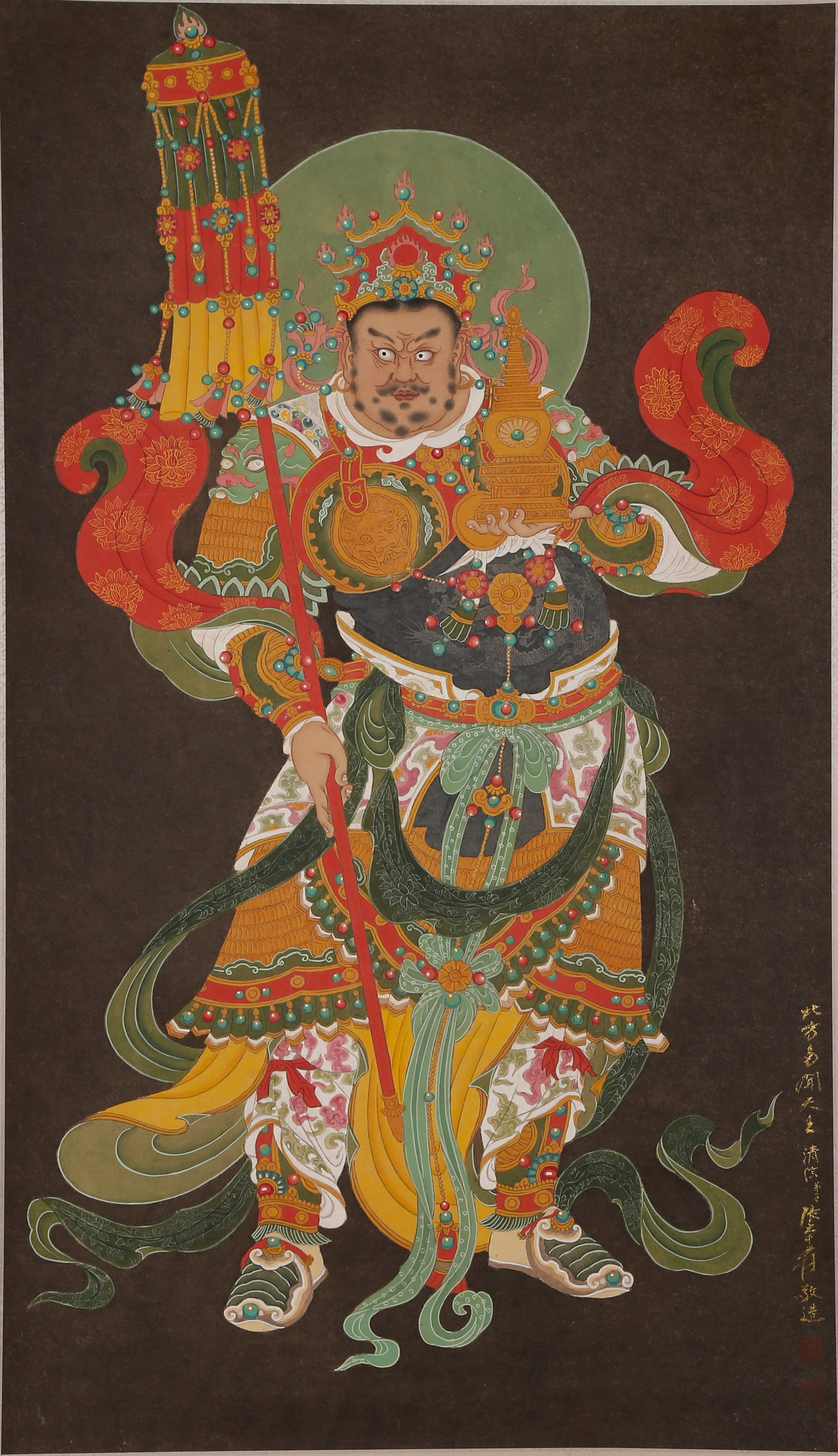A HEAVENLY KING PORTRAIT PAINTING ON PAPER BY ZHANG DAQIAN.張大千: Heavenly King Portrait Painting on Paper by Zhang Daqian.張大千