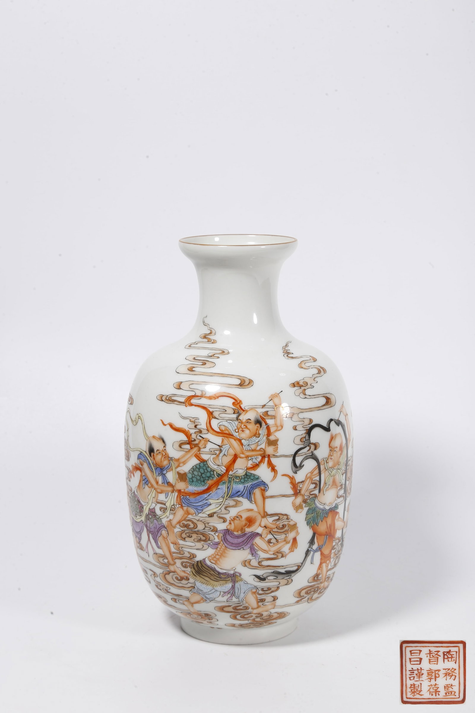 A FAMILLE ROSE OFFICIAL VASE WITH IMMORTAL PATTERNS: Famille Rose Official Vase with Immortal Patterns