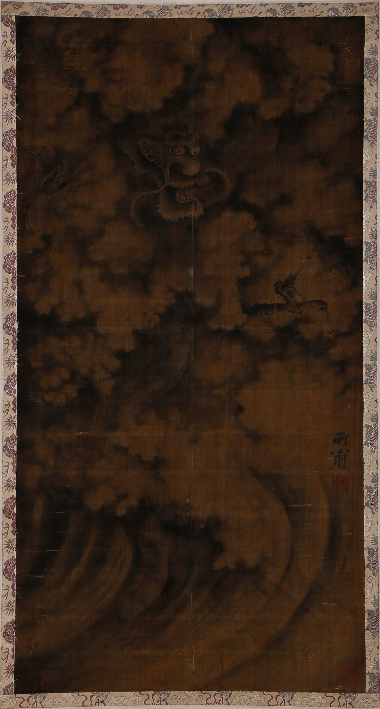 A INK DRAGON PAINTING ON SILK BY CHEN RONG.陳容: Ink Dragon Painting on Silk by Chen Rong.陳容