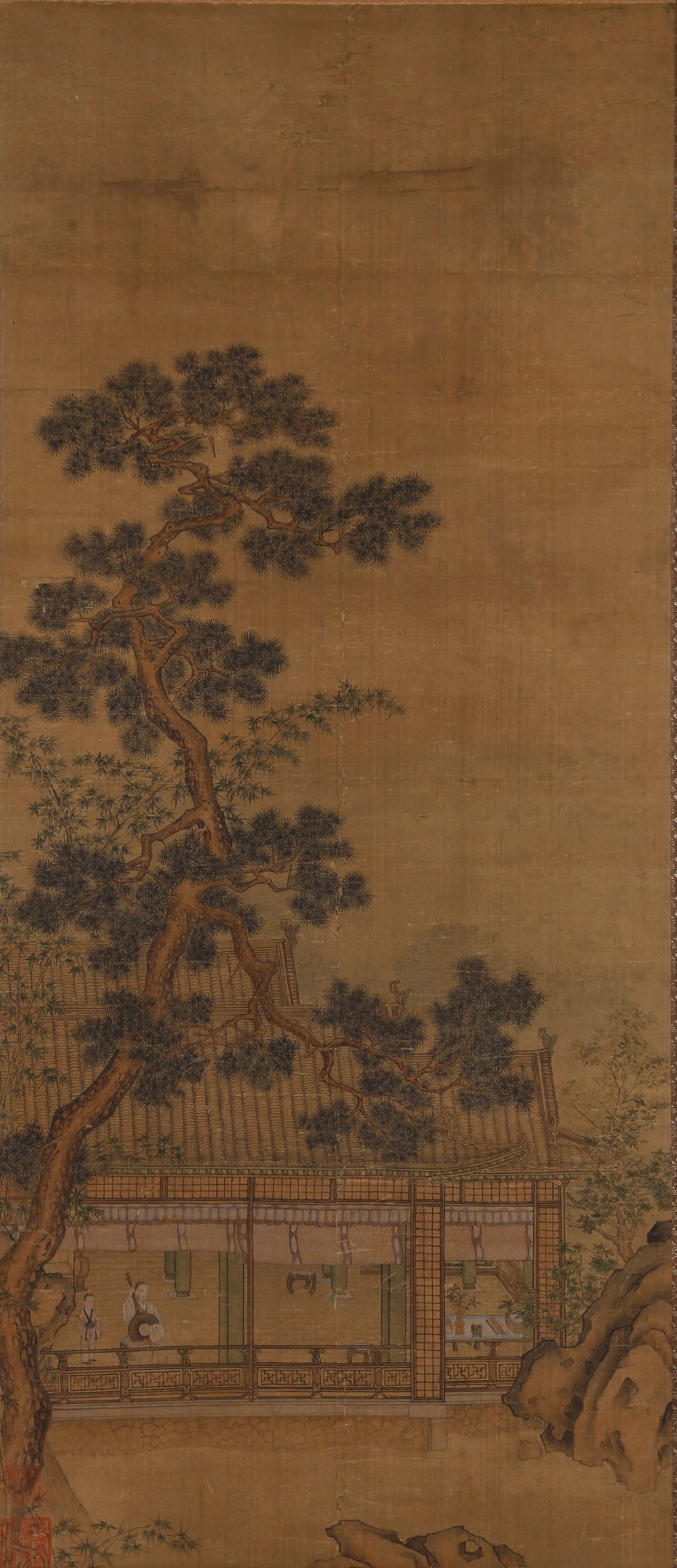 A LANDSCAPE AND FIGURE PAINTING ON SILK BY ANONYMOUS. (1 of 9)