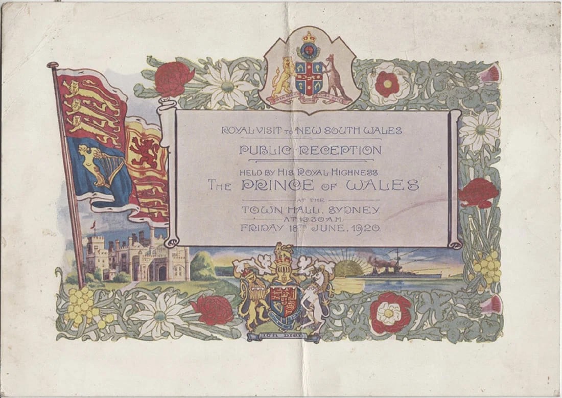 AUSTRALIA 1920 INVITATION TO A PUBLIC RECEPTION 'THE PRINCE OF WALES - ROYAL VISIT TO N.S.W.': Australia 1920 Invitation to a Public Reception 'The Prince of Wales - Royal Visit to N.S.W.'