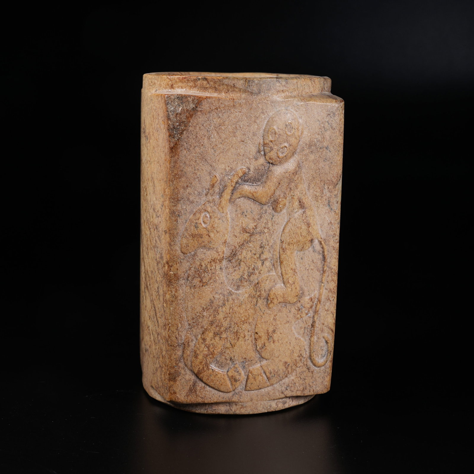 A ARCHAIC JADE CONG CARVED WITH DEITY FIGURES (1 of 9)