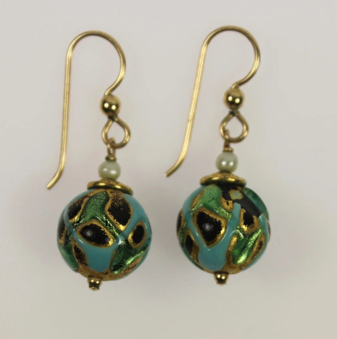 STYLISH ENAMELLED BAUBLE EARRINGS IN 9CT YELLOW GOLD (PAIR) (1 of 2)