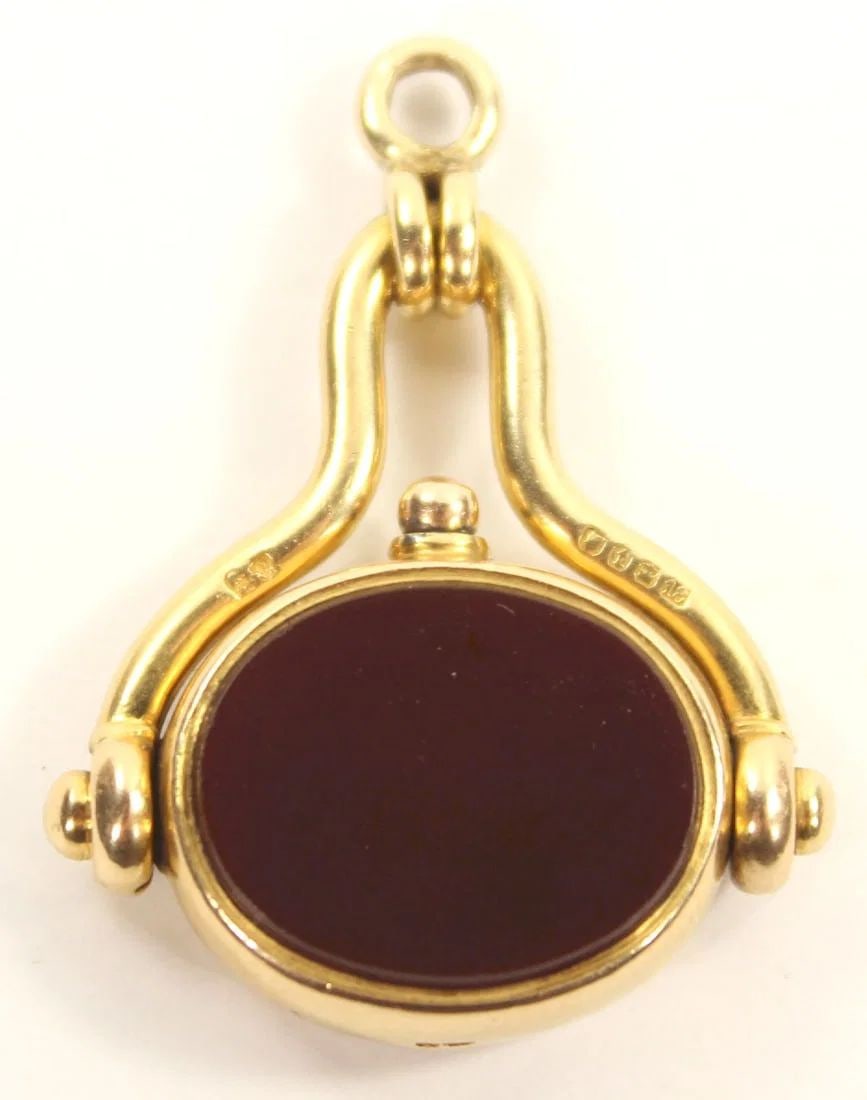 VINTAGE 18CT YELLOW GOLD SPINNING SEAL PENDANT WITH BLOODSTONE AND CARNELIAN INSERTS (1 of 3)