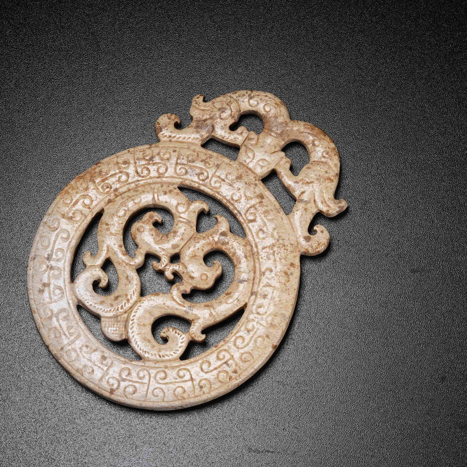 A ARCHAIC JADE OPENWORK BI WITH CHI DRAGONS (1 of 9)