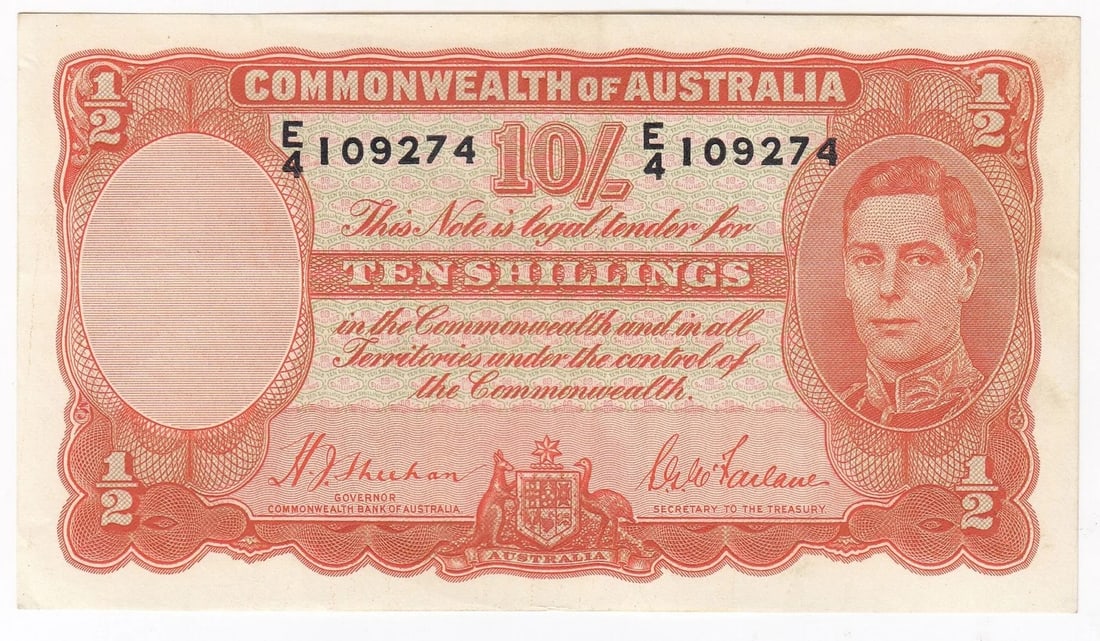 AUSTRALIA 'SHEEHAN - MCFARLANE' 10/- (1939), GOOD EXTREMELY FINE OPQ: Australia 'Sheehan - McFarlane' 10/- (1939), good Extremely Fine OPQ