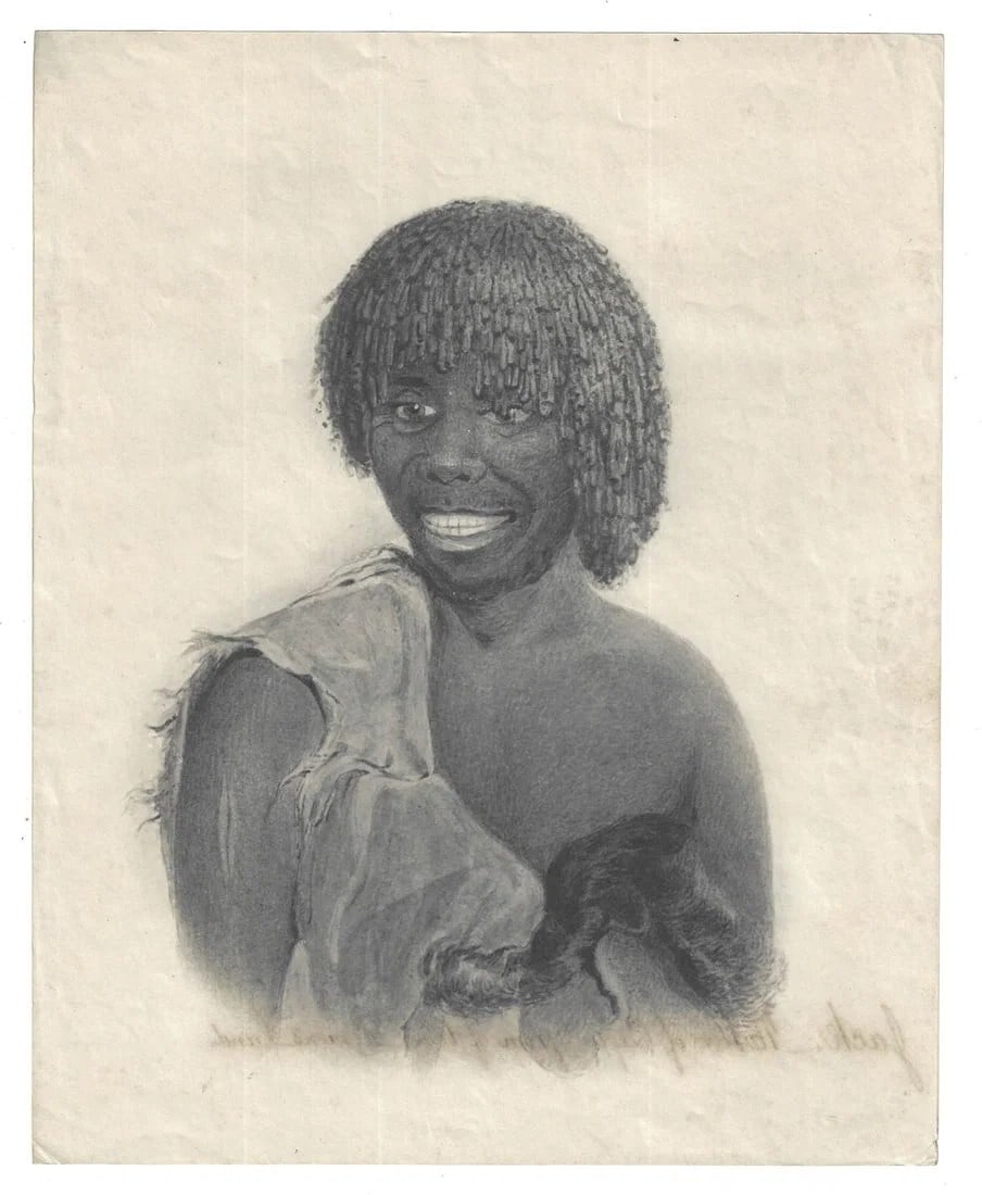AUSTRALIA 19TH SEPIA PHOTOGRAPH OF AN 1830'S THOMAS BOCK WATERCOLOUR: THE LAST TASMANIAN ABORIGINES: Australia 19th Sepia Photograph of an 1830's Thomas Bock Watercolour: The last Tasmanian Aborigines