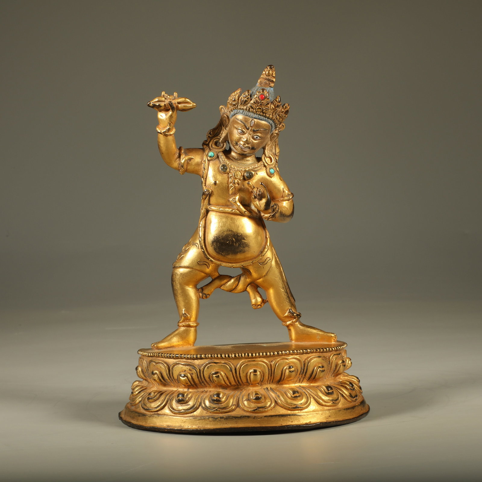 A GILT BRONZE STATUE OF VAJRAPANI BODHISATTVA: Gilt Bronze Statue of Vajrapani Bodhisattva