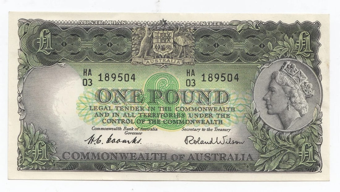 AUSTRALIA 'COOMBS - WILSON' COMMONWEALTH ?1 (1953), UNCIRCULATED OPQ: Australia 'Coombs - Wilson' Commonwealth ?1 (1953), Uncirculated OPQ