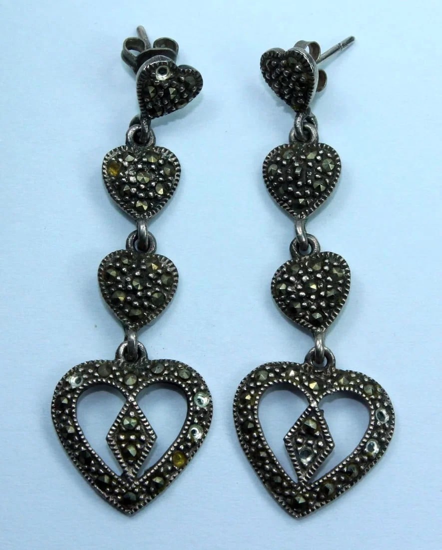 MARCASITE DROP EARRINGS IN STERLING (925) SILVER (1 of 1)
