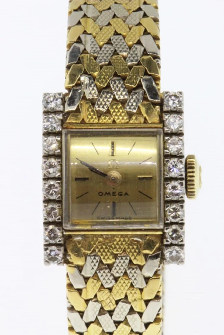 WOMEN'S 'OMEGA' WRISTWATCH WITH FIXED BAND IN 18CT YELLOW & WHITE GOLD: Women's 'Omega' Wristwatch with fixed band in 18ct Yellow & White Gold