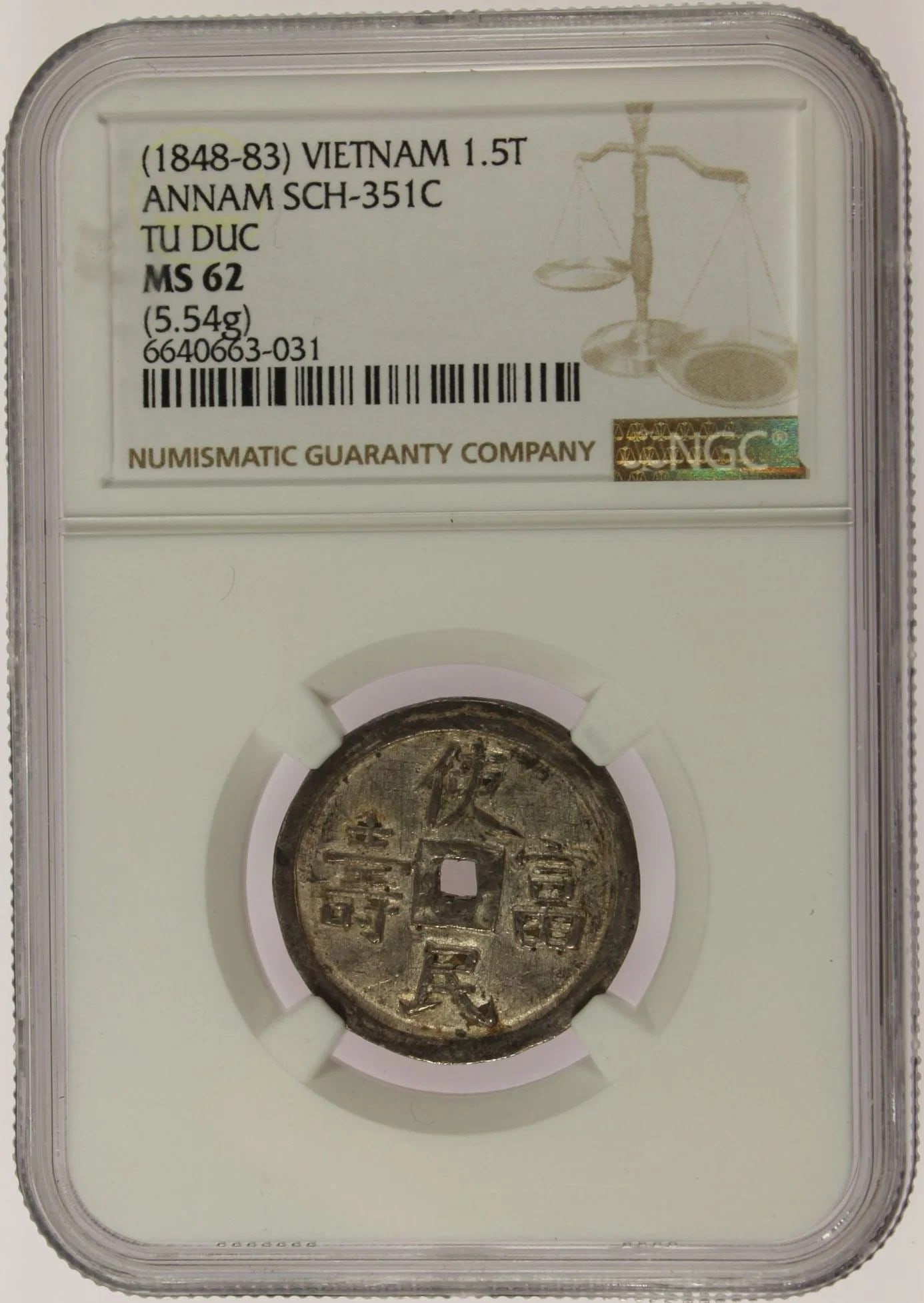 VIETNAM (ANNAM) 1 1/2 TIEN, ND (1848-83) TU DUC, NGC MS62 (1 of 3)