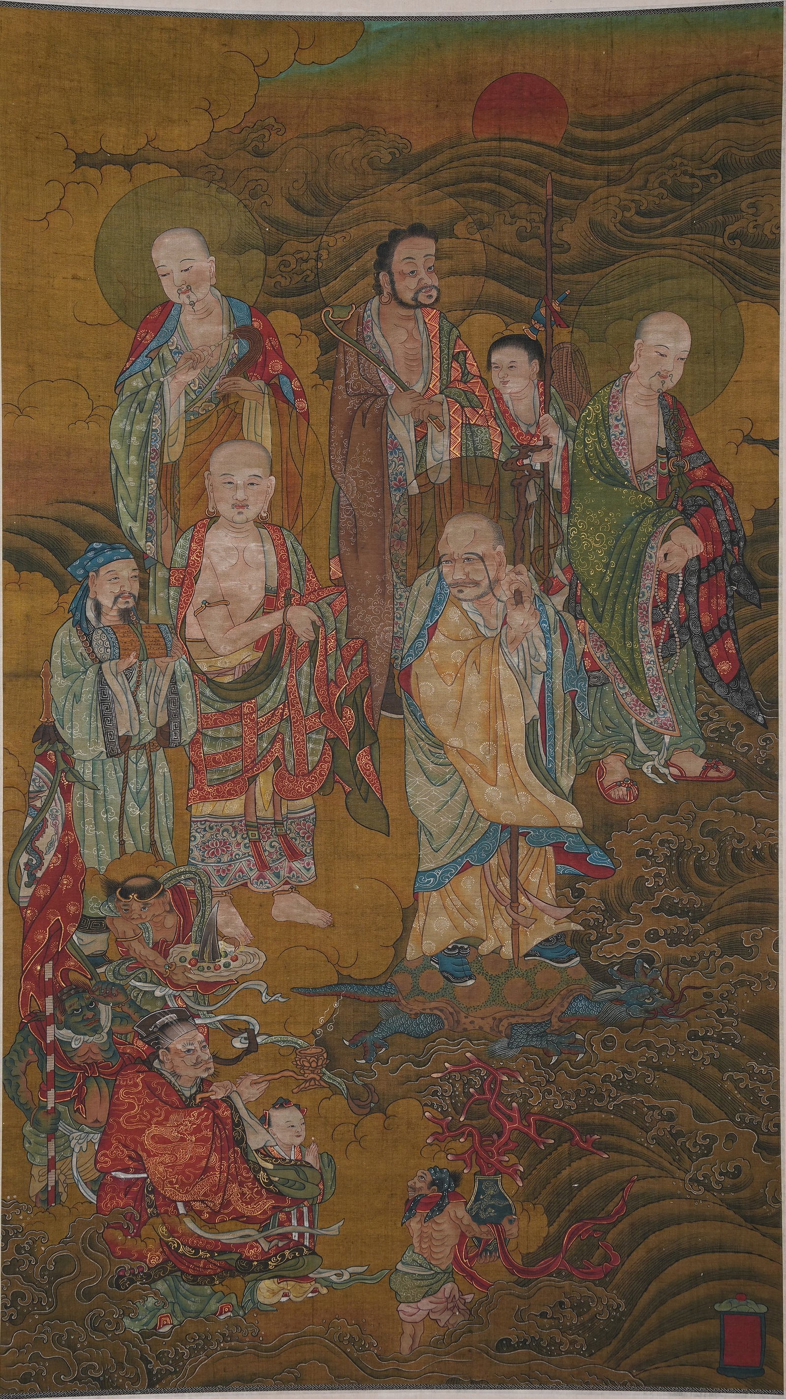 A ARHAT PAINTING ON SILK BY ANONYMOUS. (1 of 9)