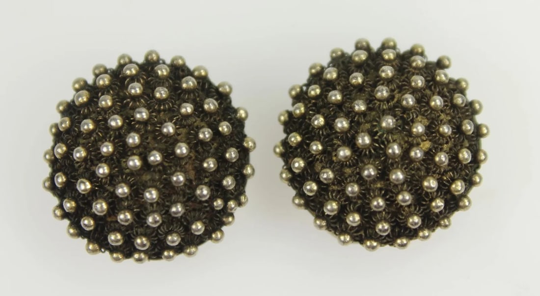 PORCUPINE-INSPIRED SILVER (625) CLIP-ON EARRINGS (PAIR): Porcupine-inspired Silver (625) Clip-on Earrings (Pair)